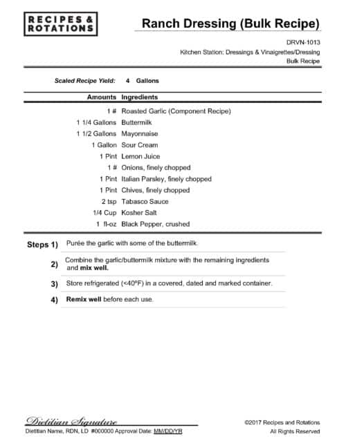 Bulk Recipes Image Image of sample custom bulk recipes developed for seniors