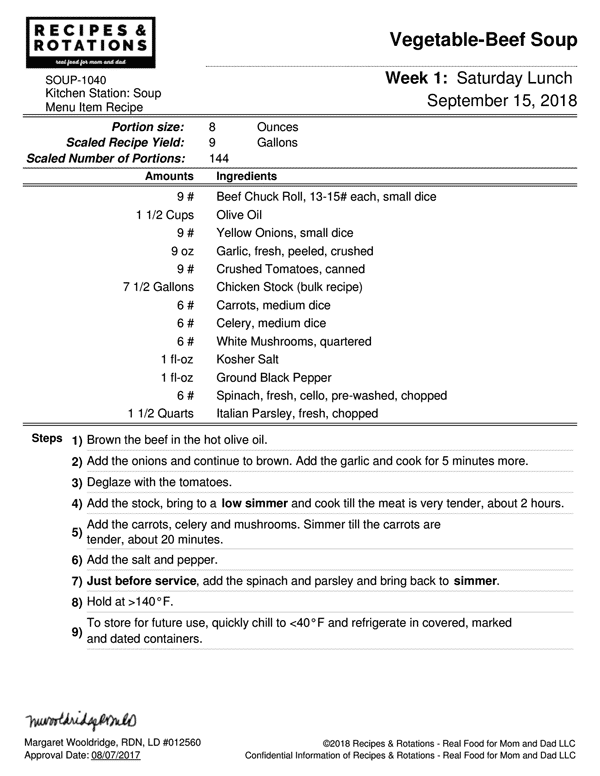 Scaleable Recipes Template Recipes & Rotations Scaleable Recipes Template