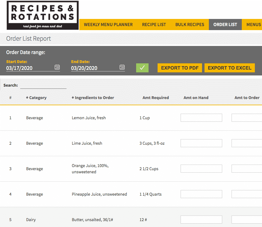 Integrated Ordering System Image Screenshot of our integrated ordering system, cloud based recipe software retirement homes