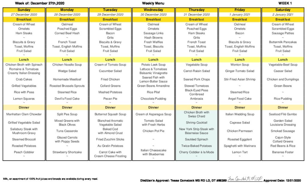 Recipes & Rotations Printable Daily, Weekly and Special Menus